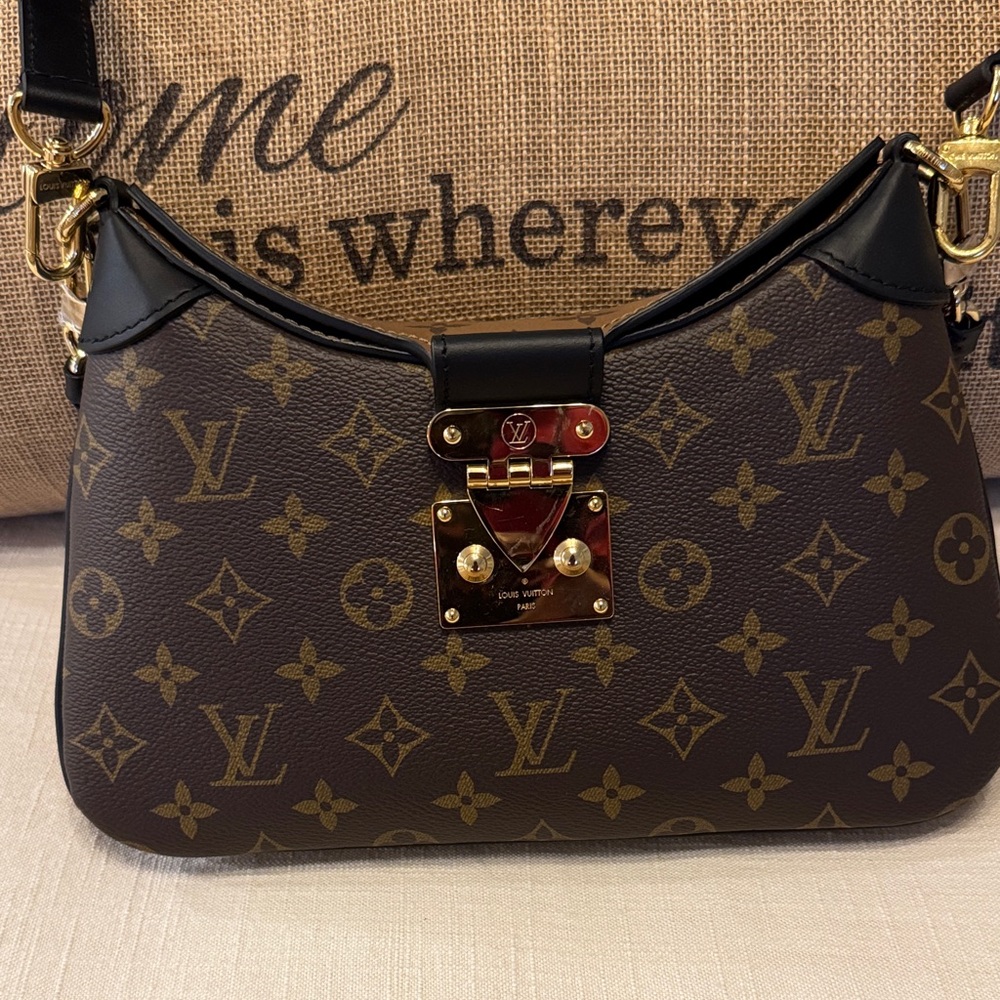Louis Vuitton Monogram Shoulder Bag with Black and Gold Accents